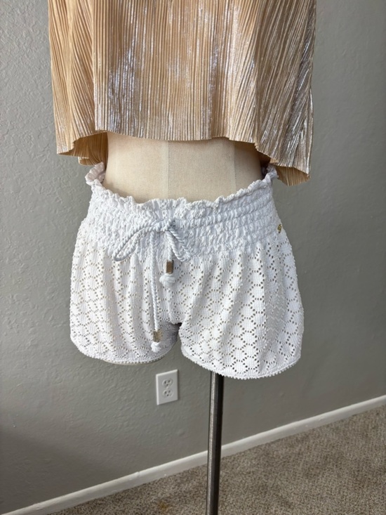 Roxy Pants - Roxy White Crochet Eyelet Drawstring bathing suit cover up Shorts